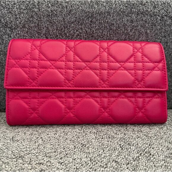 Dior Cannage Hot Pink Wallet on Chain - Picture 1 of 6